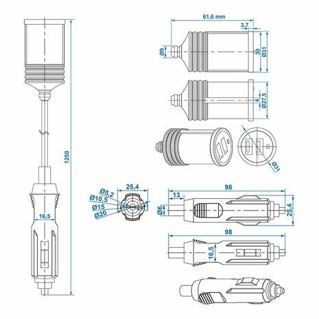 Verlangerungskabel 1M mit USB-Ladegerat 2-fach Typ A 12V 24V