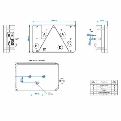 Rucklicht 6 Funktionen 218x140mm links