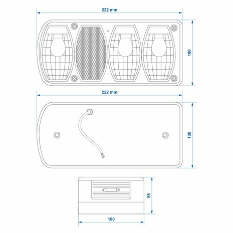 Rucklicht 6 Funktionen 222x100mm links