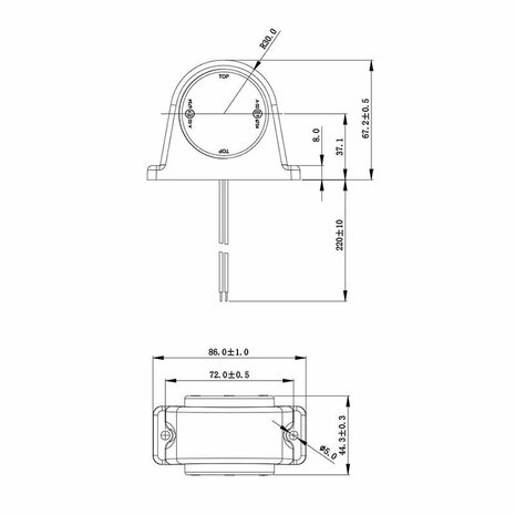Breite Leuchte rot weiß 68x62mm 8LED