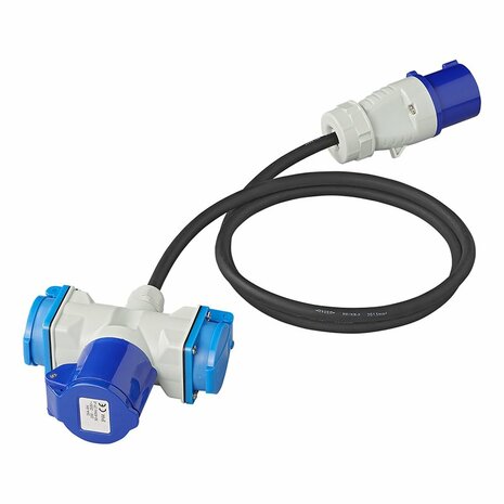 Verlangerungskabel 150cm 3x2 5mm² von CEE Stecker auf 2xSchuko + 1xCEE Steckdose