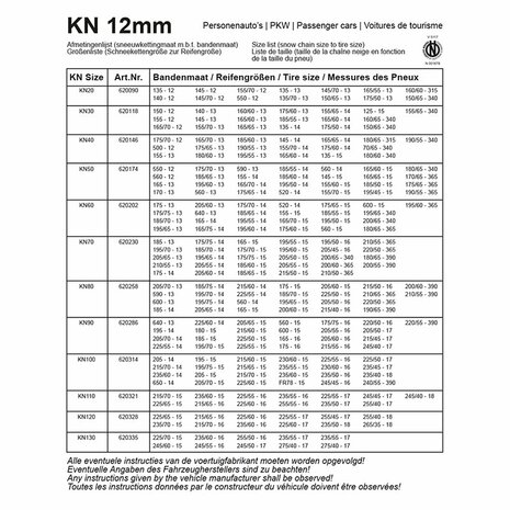 Schneeketten 12mm KN50