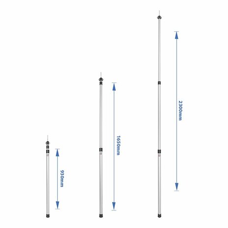 Zeltstange Teleskop 3-teilig 93-230cm - 2er Set