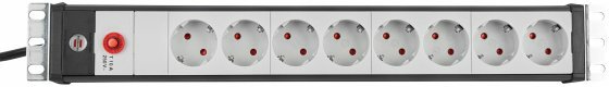 19 Steckdosenleiste fUr Schaltschranke 8-fach schwarz lichtgrau 3m H05VV-F 3G1,0 19-Format mit Kaltgeratestecker
