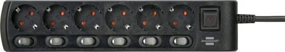 Steckdosenleiste einzeln schaltbar 6-fach 2m H05VV-F 3G1,5 schwarz