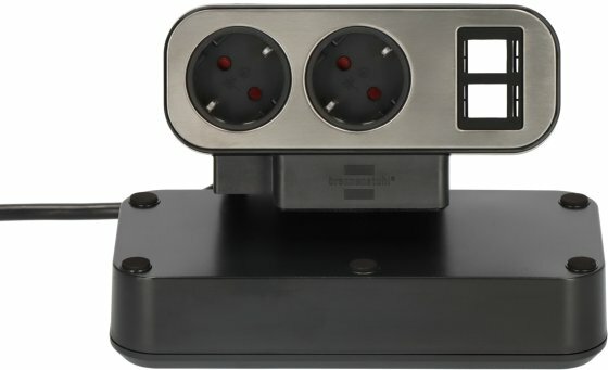 Duplex Tischsteckdosenleiste, 2x Keystone Module, 10x Schutzkontakt-Steckdosen, silber schwarz