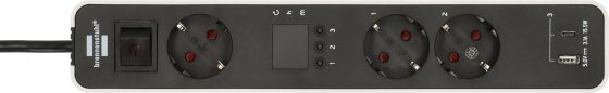 Steckdosenleiste 3-fach mit Countdown Timer, 1x USB A, 1x USB C, weiß schwarz, 1,5m H05VV-F 3G1,5