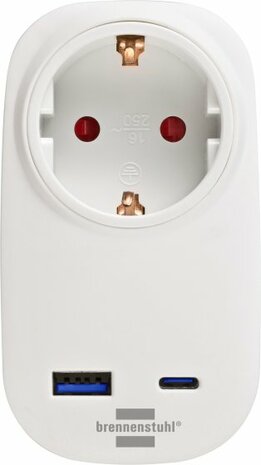 Stopcontactadapter met USB C Power Delivery 20W, 1x USB A 18W Wit