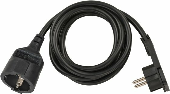 Qualitats-Kunststoff-Verlangerungskabel mit Flachstecker 2m H05VV-F3G1,5 schwarz