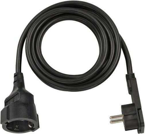 Qualitats-Kunststoff-Verlangerungskabel mit Flachstecker 3m H05VV-F3G1,5 schwarz