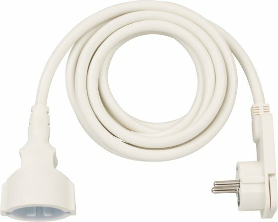 Qualitats-Kunststoff-Verlangerungskabel mit Flachstecker 3m H05VV-F3G1,5 weiss