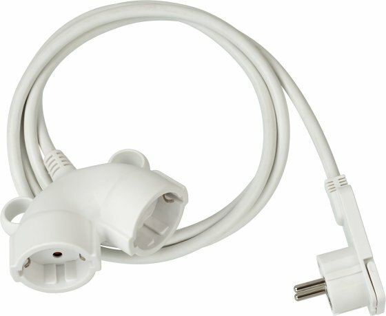 Qualitats-Kunststoff-Verlangerungskabel 5m H05VV-F 3G1,5 weiß mit Doppelkupplung + Flachstecker