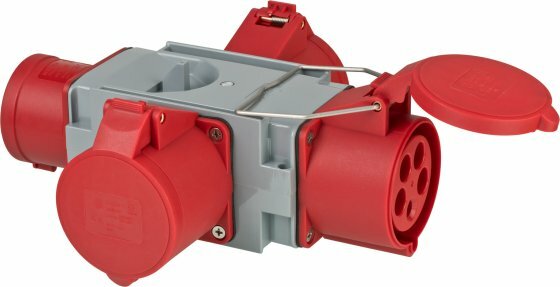Kreuzverteiler CEE400V 32A 3fach Stecker CEE + 3x Steckdosen CEE