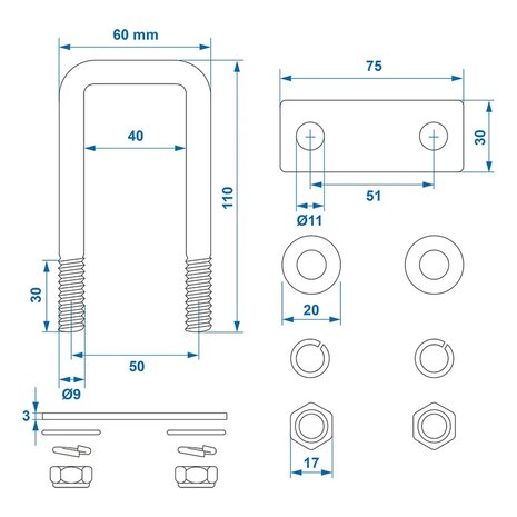 U-Bugel 40mm eckig - Set a 2 Stuck