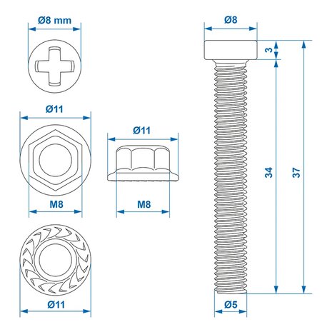 Schraubensatz M8 6-teilig fur Steckdose x5 Stuck
