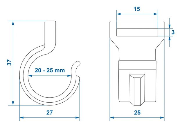 Zeltclip fur Zeltstange 20-25mm mit Schlitz schwarz x10 stuks