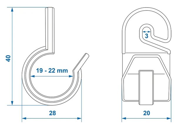Zeltclip fur Zeltstange 19-22mm mit Haken x10 stuks