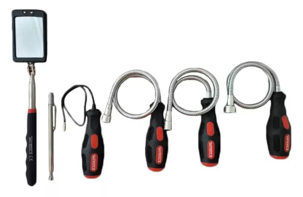 Flexibler und teleskopischer Magnetheber- und Inspektionsspiegel-Set – 6-teilig