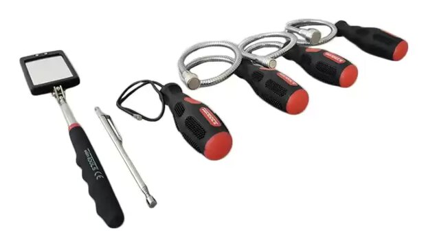 Flexibler und teleskopischer Magnetheber- und Inspektionsspiegel-Set – 6-teilig