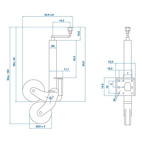 Stutzrad 60 mm Metallfelge mit Gummireifen 200 x 50 mm klappbar