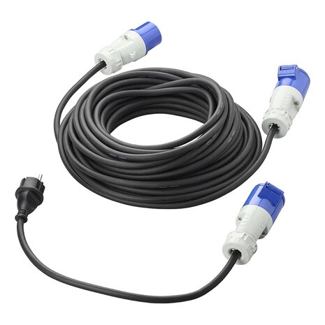 CEE-Set mit 20 m Verlangerungskabel 3x2,5 mm und 40 cm Adapterkabel von Schuko-Stecker auf CEE in