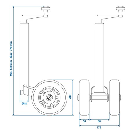 Doppel-Stutzrad 48 mm mit Vollgummireifen aus Naturkautschuk 200 x 50 mm