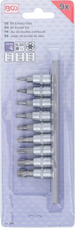 Bit-Einsatz-Satz Antrieb Innenvierkant (1/4) T-Profil (fur Torx) T10 - T50 9-tlg