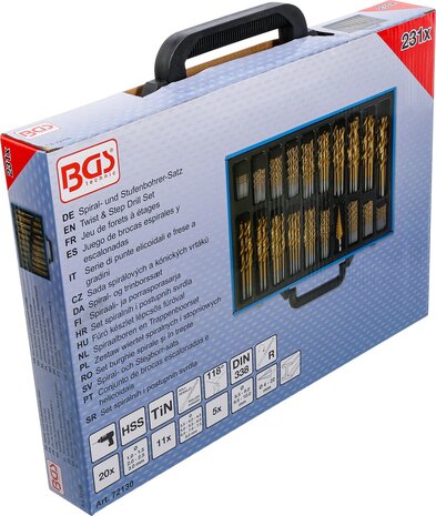 Spiral- und Stufenbohrer-Satz HSS Titan nitriert 1 - 10 mm 231-tlg