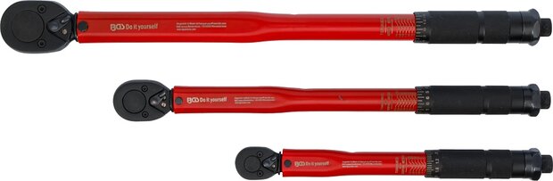 Drehmomentschlussel-Satz (1/4") 2&ndash;24 Nm, (3/8") 19&ndash;110 Nm, (1/2") 28&ndash;210 Nm, 3-tlg