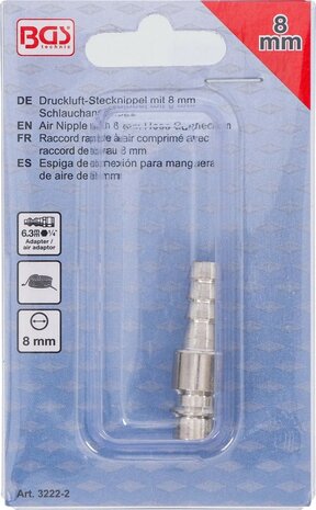 Druckluft-Stecknippel mit 8 mm Schlauchanschluss