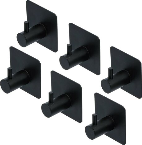 Handtuch-Haken-Satz schwarz selbstklebend 6-tlg