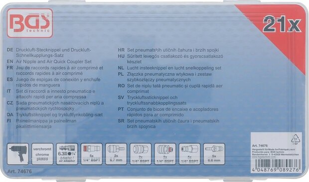 Druckluft-Stecknippel und Druckluft-Schnellkupplungs-Satz 21-tlg
