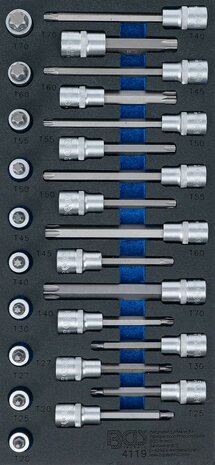 Werkzeugablage 1/3: Bit Socket Set 12,5 mm (1/2 Zoll) T-Star (f&uuml;r Torx) 26 St&uuml;ck