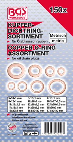 Dichtring-Sortiment Kupfer 150-tlg.