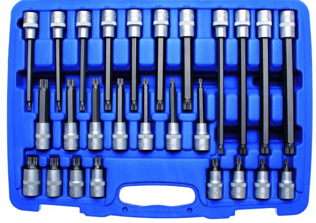 Bit-Einsatz-Satz Antrieb Innenvierkant 12,5 mm (1/2) Innenvielzahn (für XZN) 26-tlg