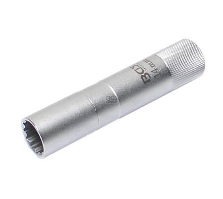 Zundkerzen-Einsatz mit Magnet, Zwolfkant, lang Antrieb Innenvierkant (3/8) SW 14 mm