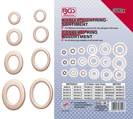 YATO KUPFER DICHTRING SATZ 300-tlg DICHTUNGSRING O-RING ÖLABLAß