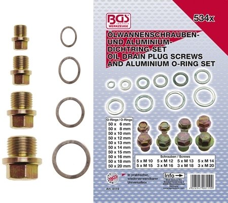 Surtido de tornillos y anillos de estanquidad de aluminio para tapón de cárter 534 piezas
