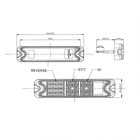 Rückleuchte 5 Funktionen 192x51mm 21LED