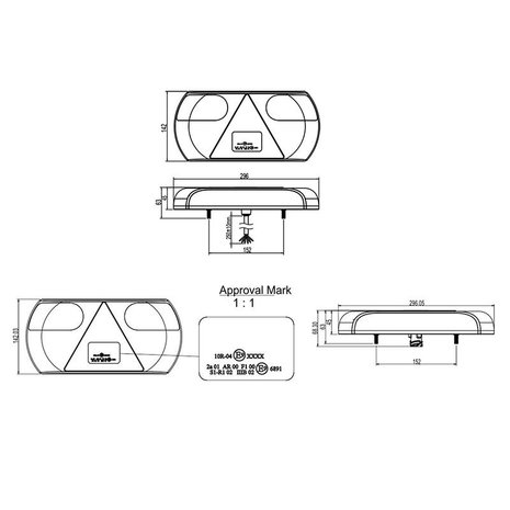 Rucklicht 6 Funktionen 296x142mm 32LED links