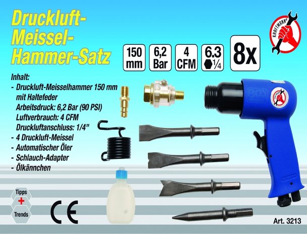 Druckluft-Meißelhammer mit Werkzeugsatz 8-tlg
