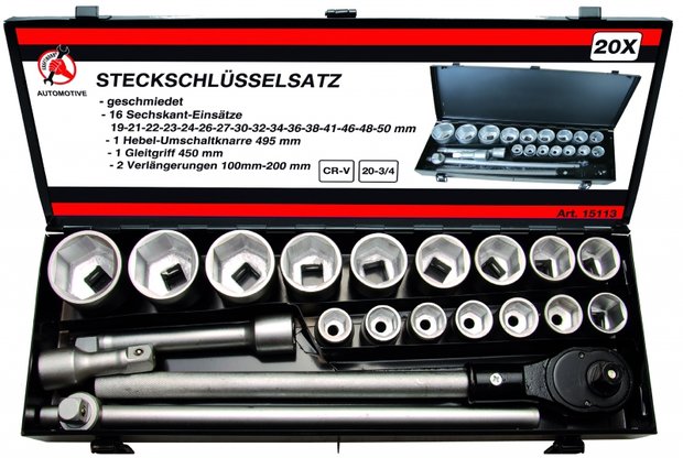 Steckschlussel-Satz Antrieb 20 mm (3/4) SW 19 - 50 mm 20-tlg