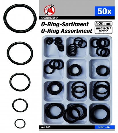 O-Ring Sortiment, 5-20 mm Ø, 50-tlg.