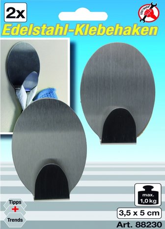 Edelstahl-Klebehaken 35 x 50 mm 1,0 kg 2-tlg
