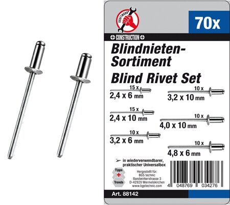 Blindnieten-Sortiment Ø 2,4 - 4,8 mm 70-tlg