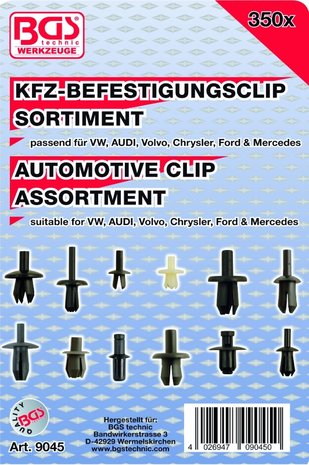 KFZ-Befestigungsclip-Sortiment für VW, Audi, Volvo, Chrysler, Ford & Mercedes, 350-tlg.