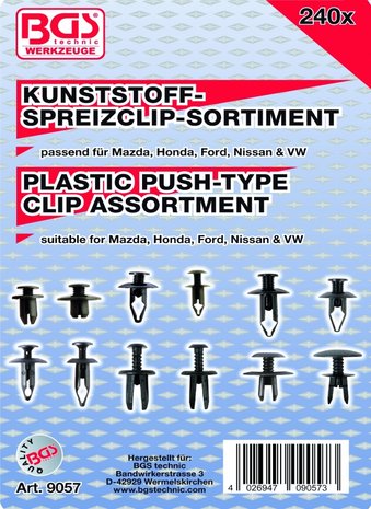 Kunststoffspreizclip-Sortiment für Mazda, Honda, Ford, Nissan & VW, 240-tlg.