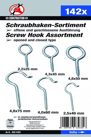 Schraubhaken / Ringhaken Sortiment 142-tlg