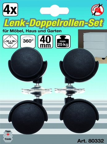 Doppel-Lenkrollen-Set 40 mm, 4-tlg