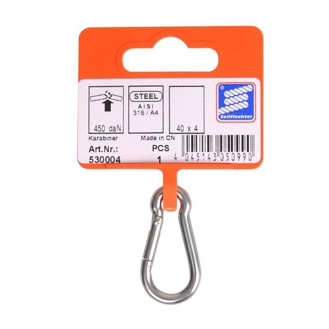 Mosqueton 40x4mm  acero inoxidable A4 AISI 316  450 daN